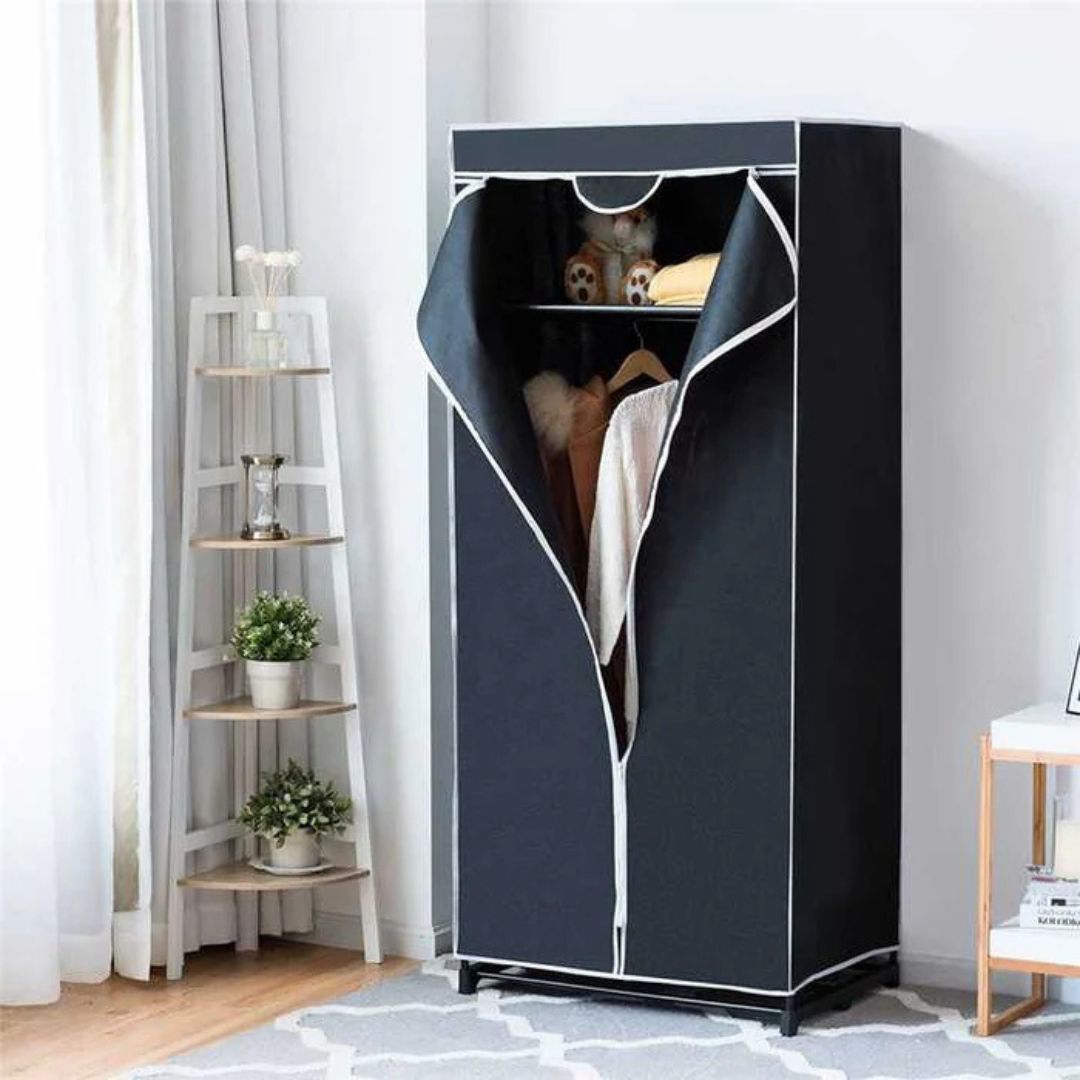 Freestanding Wardrobe - Portable Closet Shelf Storage with Dress Hanging Rack