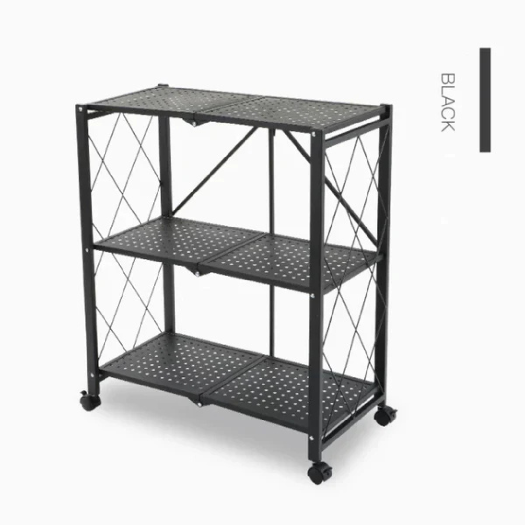 Multi Tier Foldable Storage Rack with Movable Wheel