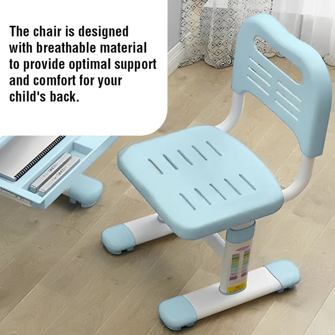 Kids Study Desk and Chair Set, Height Adjustable Children Furniture Set with Lamp