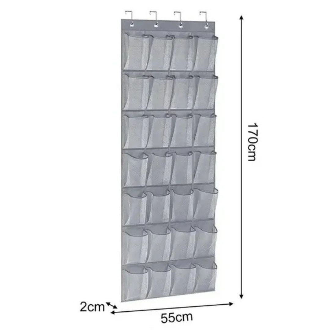 Over the Door Shoe Holder Rack - 28 Pocket Closet Organizer, Hanging Storage Hanger for Slippers, Toys, Clothes