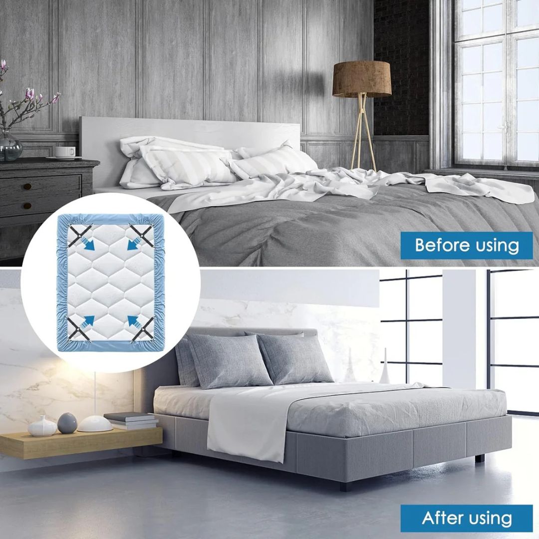 Adjustable Bed Sheet Holder Straps - Triangle Elastic Suspenders with Gripper Clips for Bedsheets, Mattresses