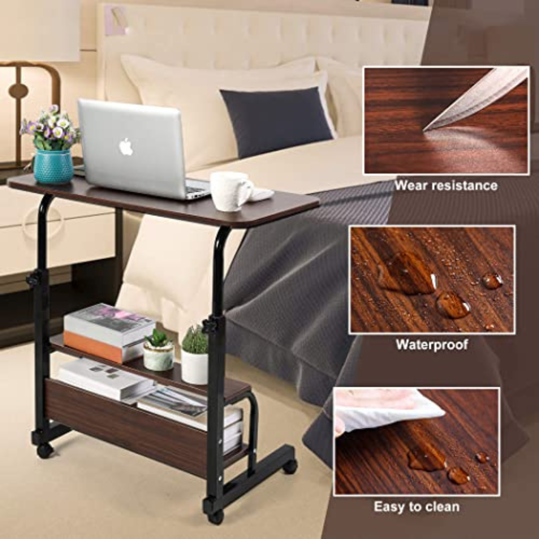 Adjustable Laptop Computer Desk with Bottom Shelf, Overbed Portable Student Laptop Table