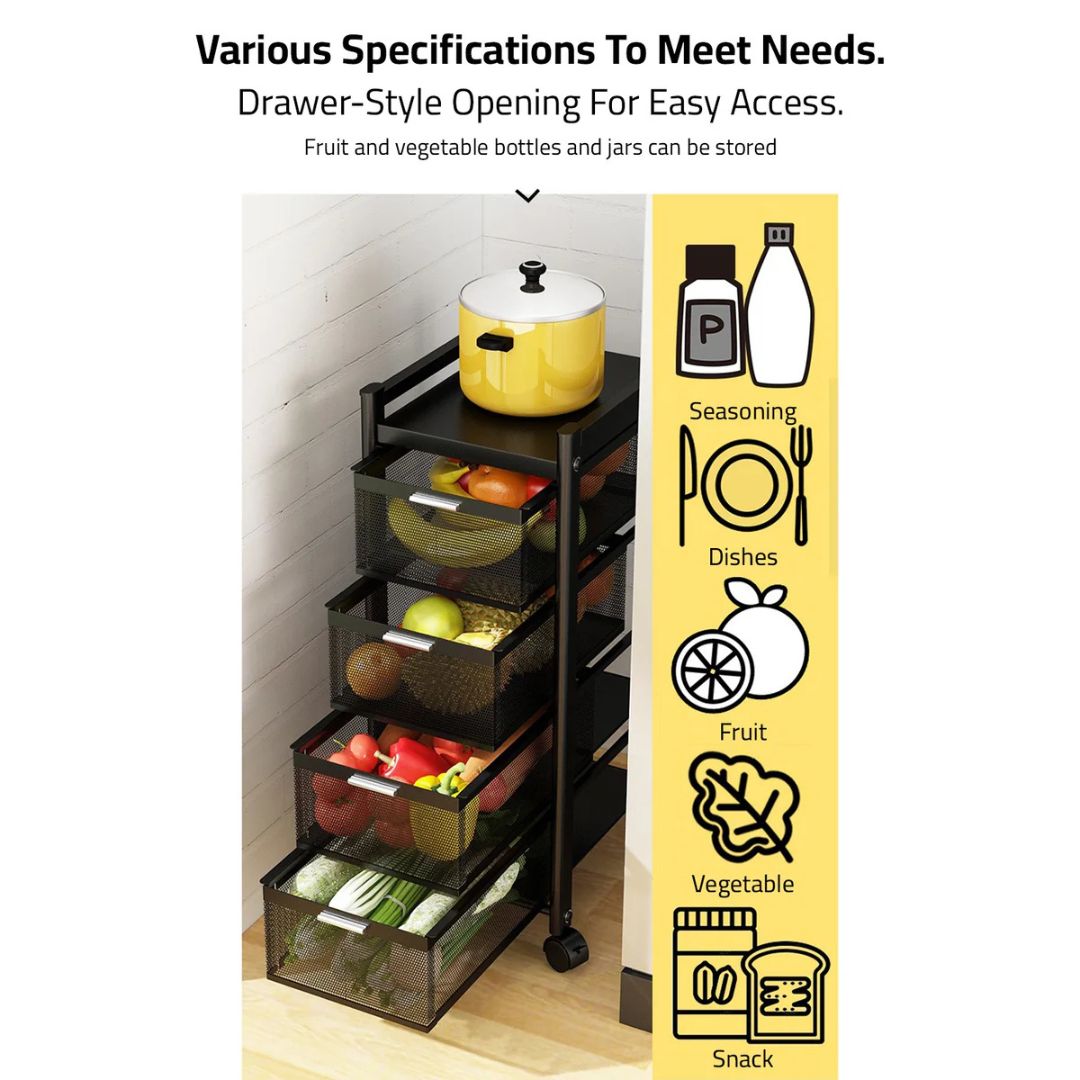 Multi-Layer Drawer Kitchen Trolley Rack, Movable Storage Cart, Pull-Out Organizer For Home