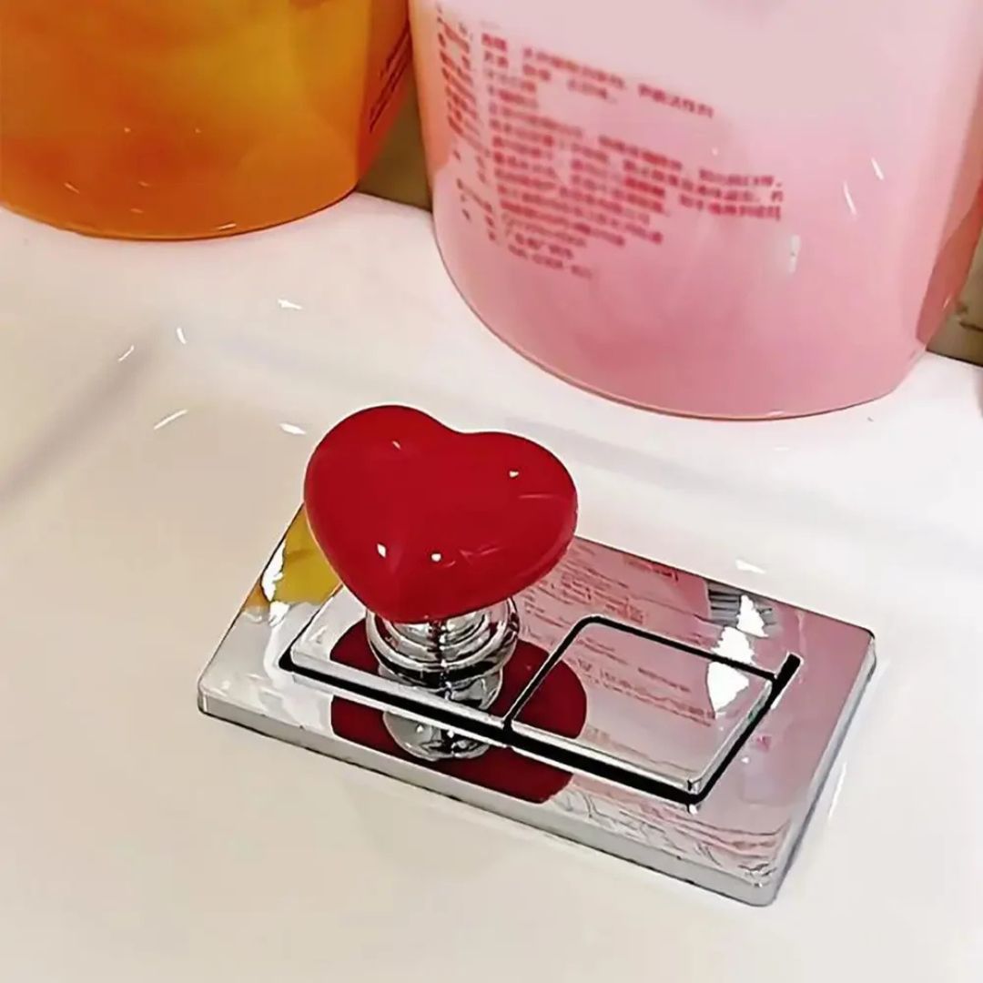 Heart Shaped Plastic Toilet Tank Push Button - Flush Replacement Parts for Bathroom, Cabinet, Door