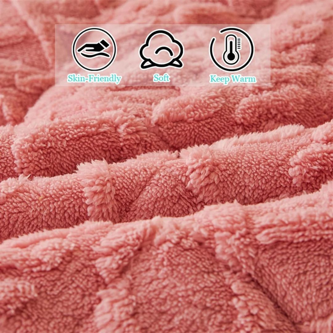 Cozy Coral Fleece Fitted Bedsheets with 2 Pillowcase - Soft Quilted Mattress Cover for Comfort