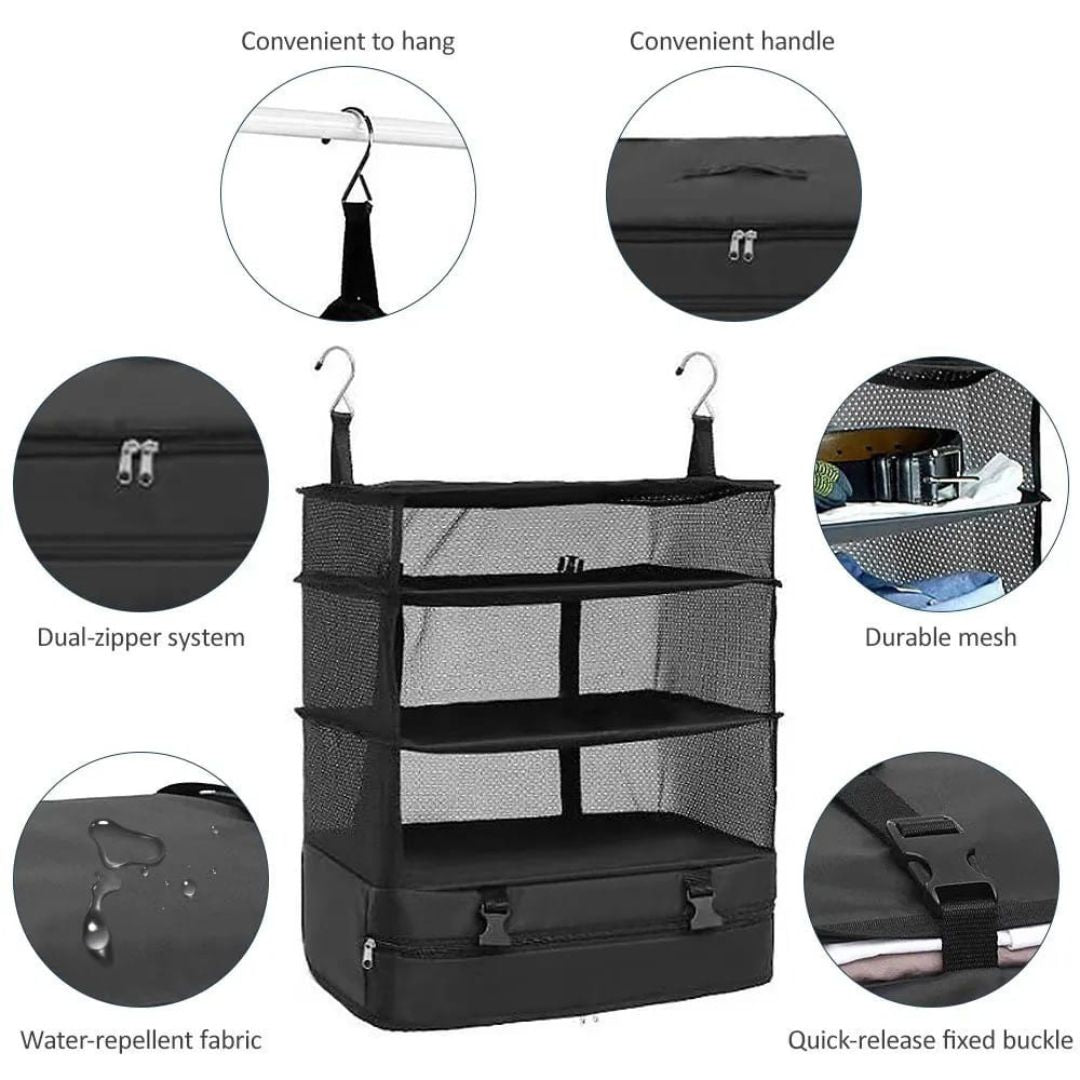 Hanging Travel Shelf Organizer, Luggage Packing Cube Bag, Collapsible Garment Storage Organizer