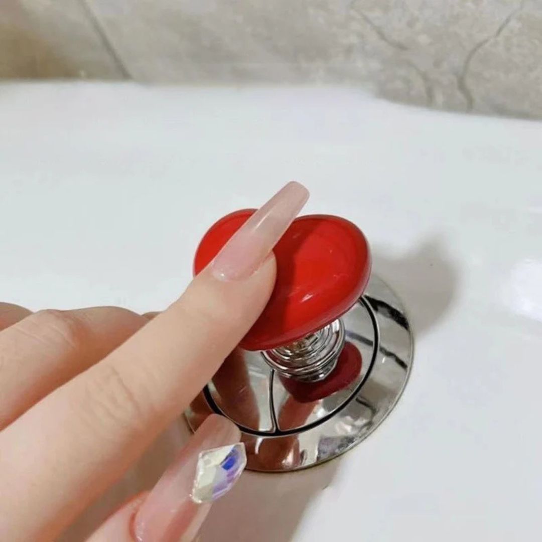 Heart Shaped Plastic Toilet Tank Push Button - Flush Replacement Parts for Bathroom, Cabinet, Door