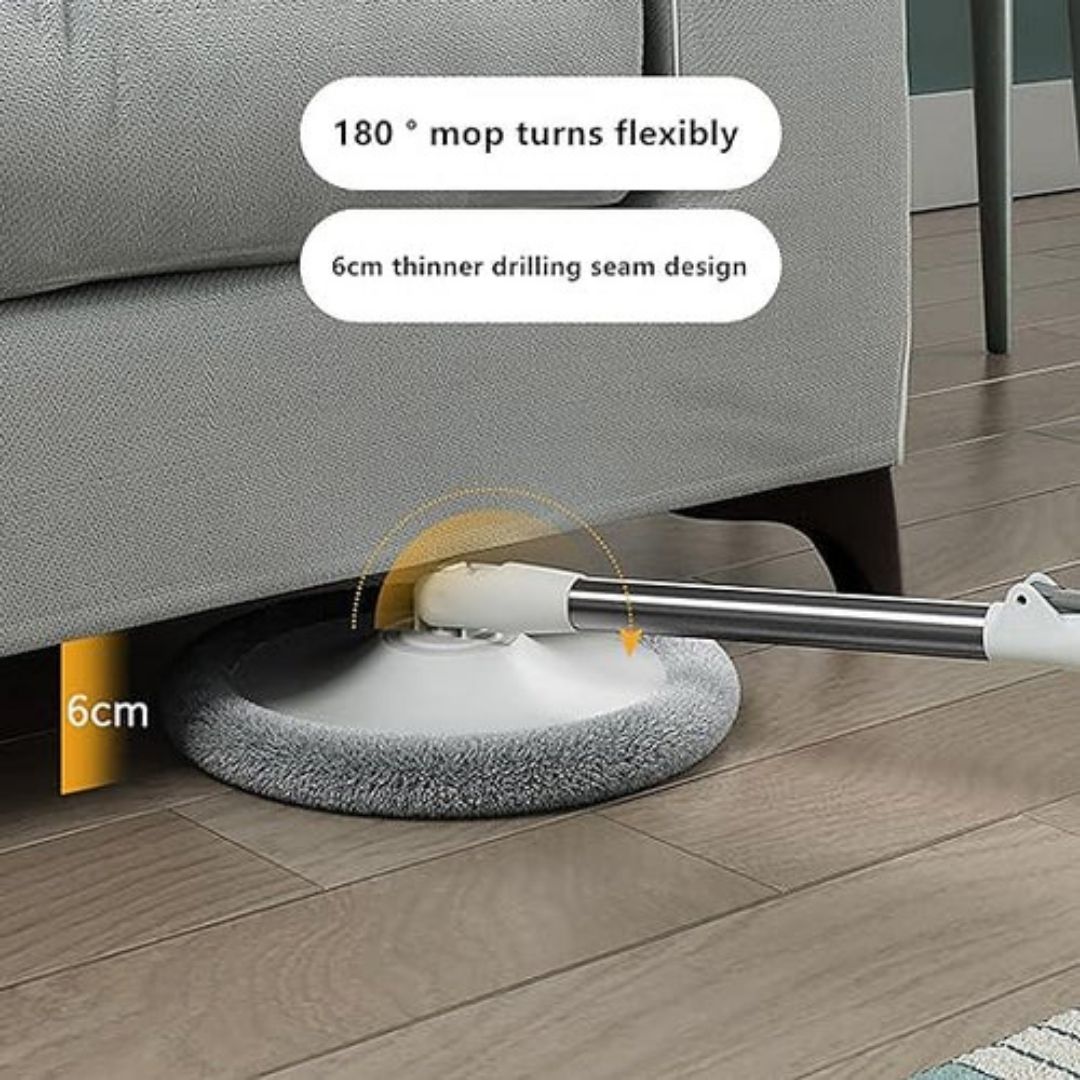 طقم ممسحة ودلو دوار 360 درجة - نظام فصل ذاتي، وسادتان من الألياف الدقيقة، لتنظيف الأرضيات