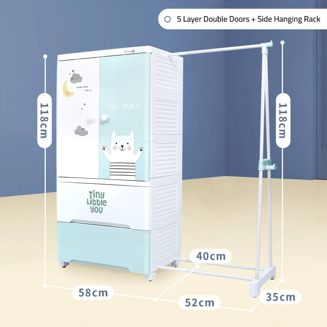 Baby Multi-Layer Drawer Type Wardrobe Shelf, Children Storage Cabinet Organizer With Hanging Rack