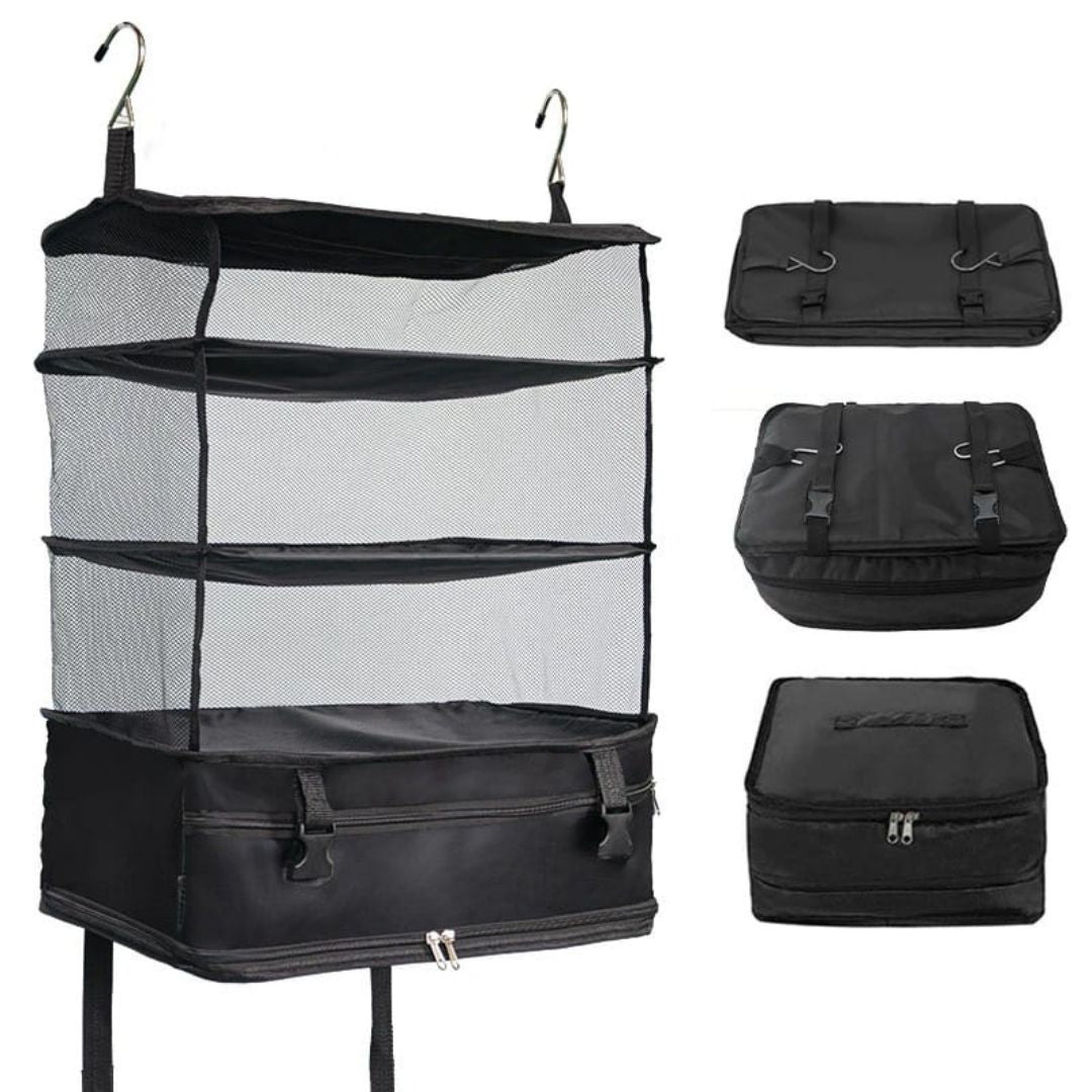 Hanging Travel Shelf Organizer, Luggage Packing Cube Bag, Collapsible Garment Storage Organizer