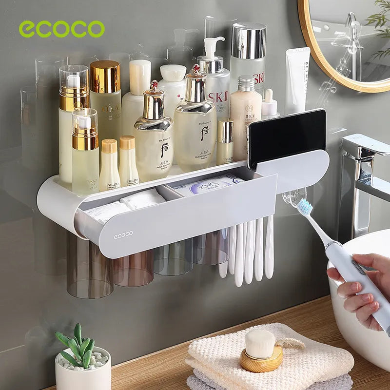 حامل فرشاة أسنان ECOCO مثبت على الحائط مع كوب مع عصارة معجون أسنان مغناطيسية