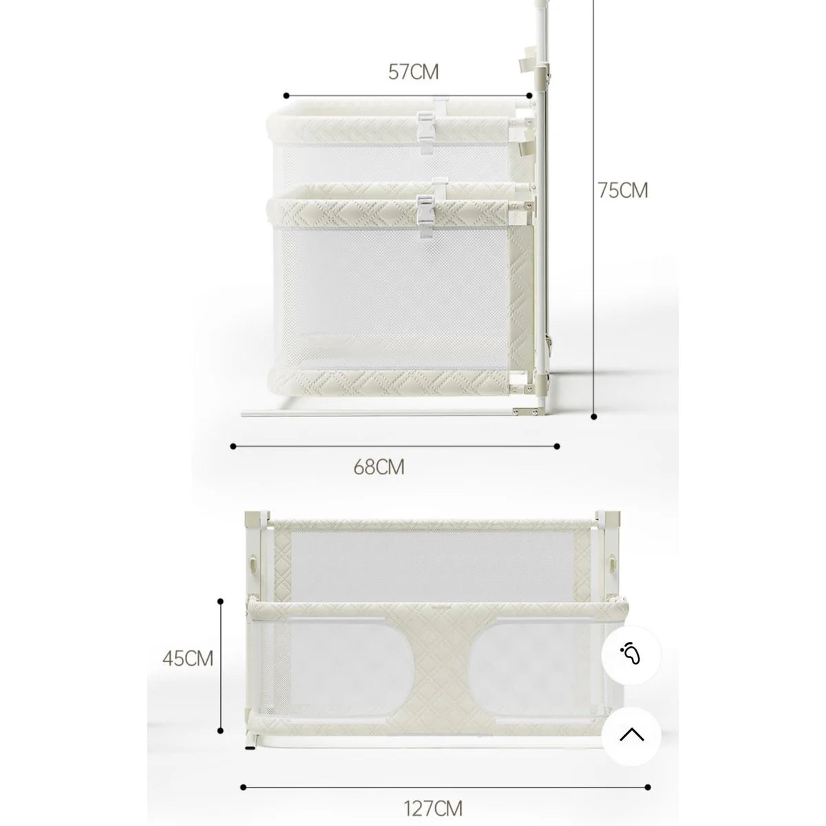Height Adjustable Baby Bed, Guard Rail Crib for Toddlers