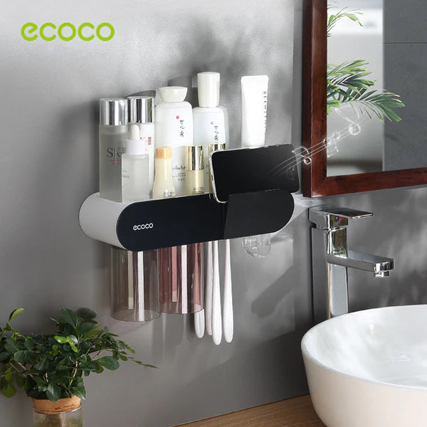 حامل فرشاة أسنان ECOCO مثبت على الحائط مع كوب مع عصارة معجون أسنان مغناطيسية