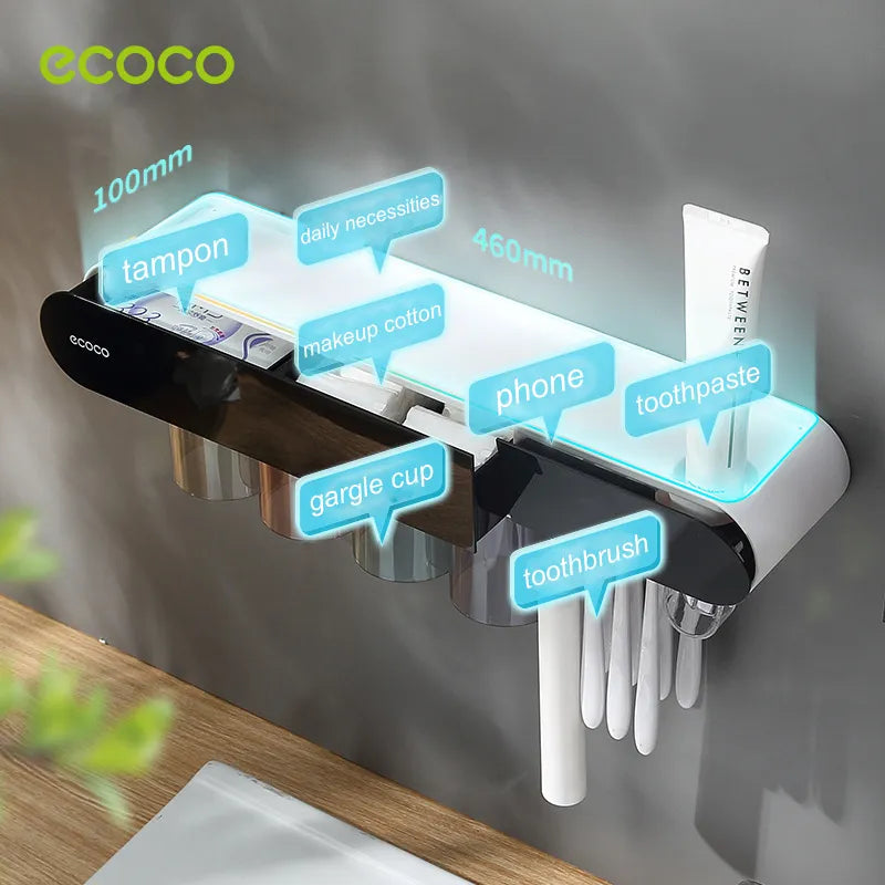 حامل فرشاة أسنان ECOCO مثبت على الحائط مع كوب مع عصارة معجون أسنان مغناطيسية