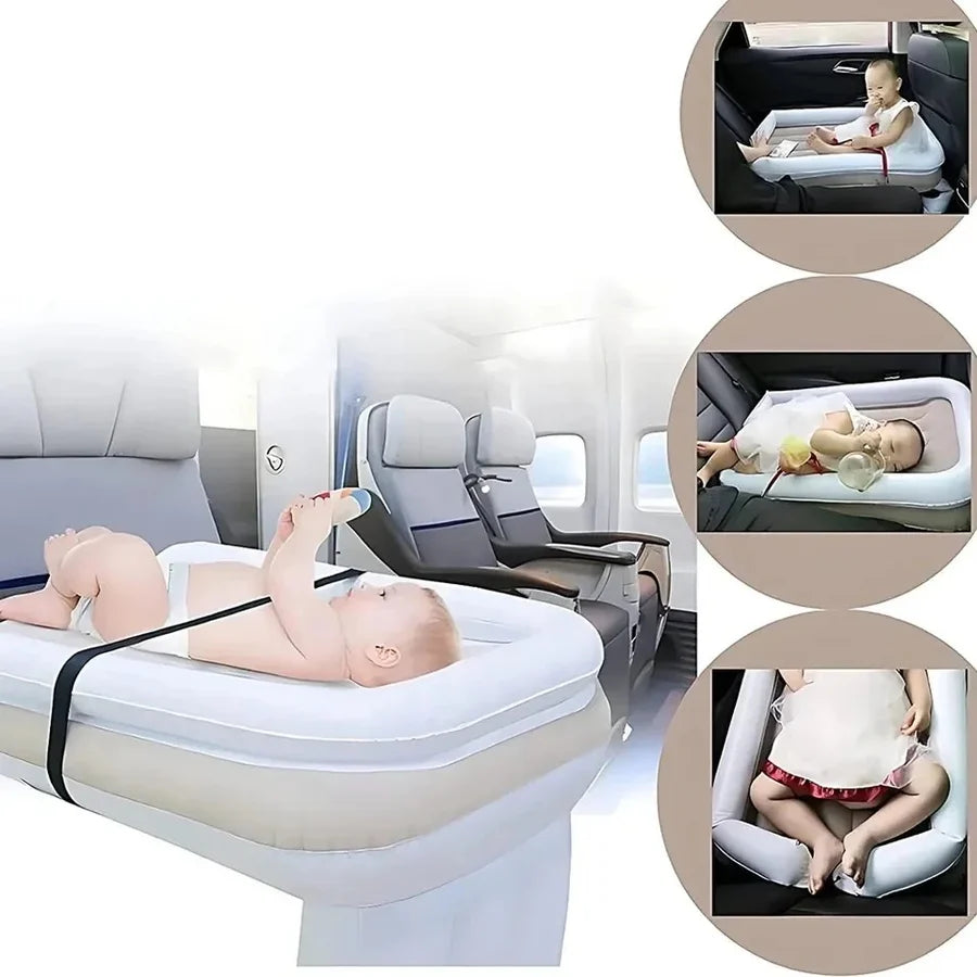 Portable Baby Air Bed - Car, Flight Inflatable Travel Bed for Kids, Infants with Pump, Seat Belt, Carry Bag