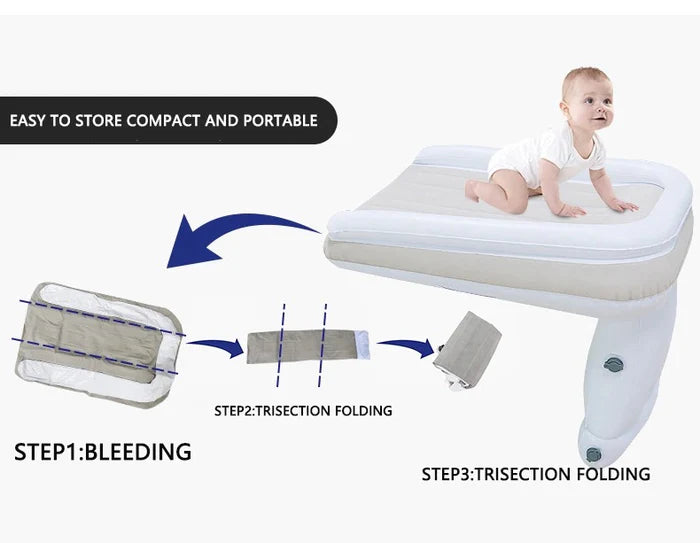 Portable Baby Air Bed - Car, Flight Inflatable Travel Bed for Kids, Infants with Pump, Seat Belt, Carry Bag