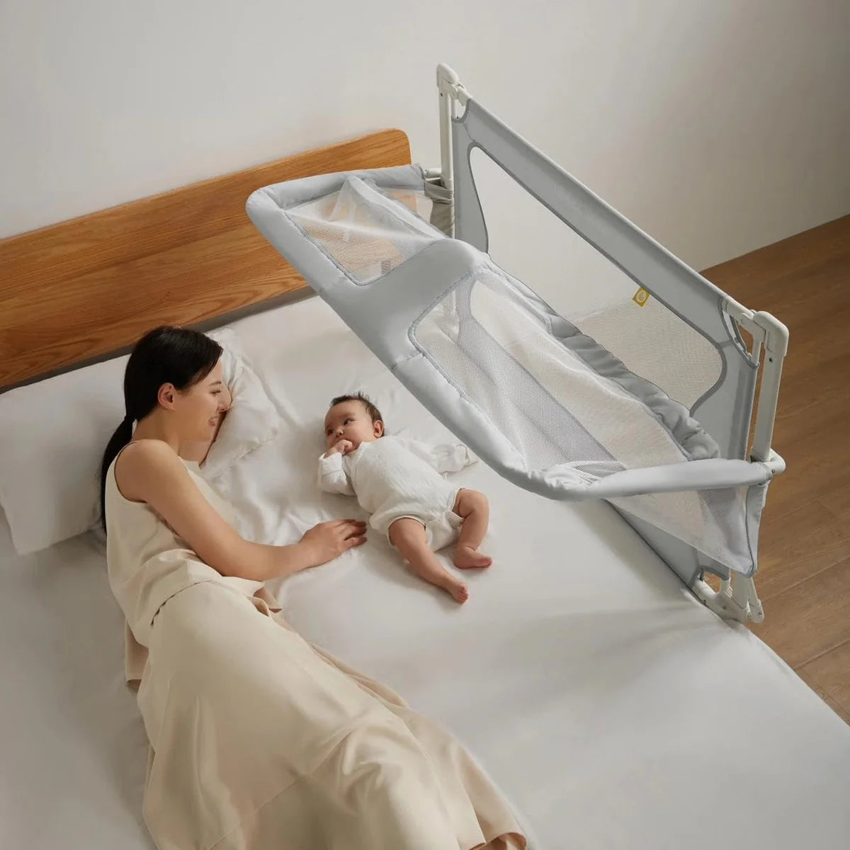 Height Adjustable Baby Bed, Guard Rail Crib for Toddlers