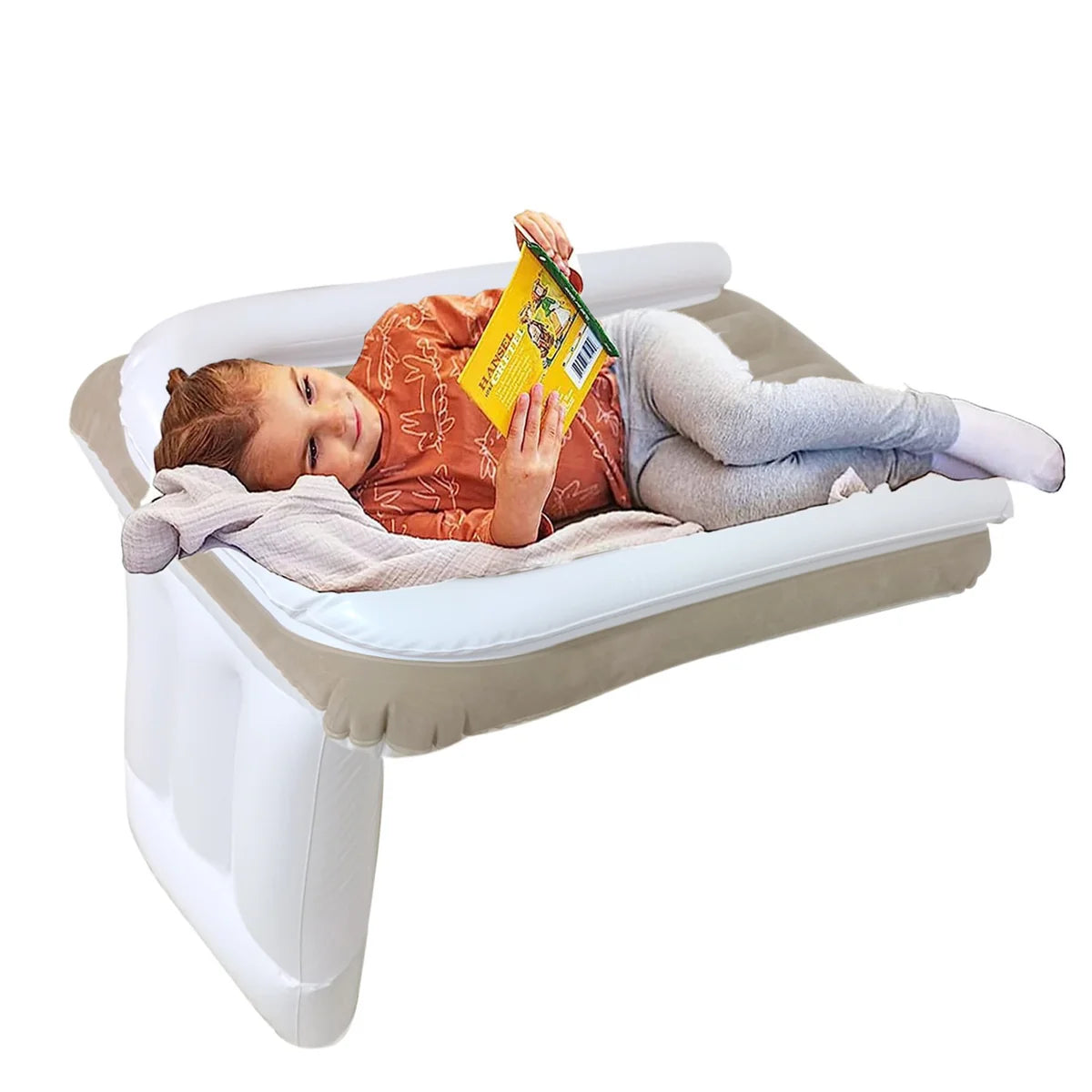 Portable Baby Air Bed - Car, Flight Inflatable Travel Bed for Kids, Infants with Pump, Seat Belt, Carry Bag