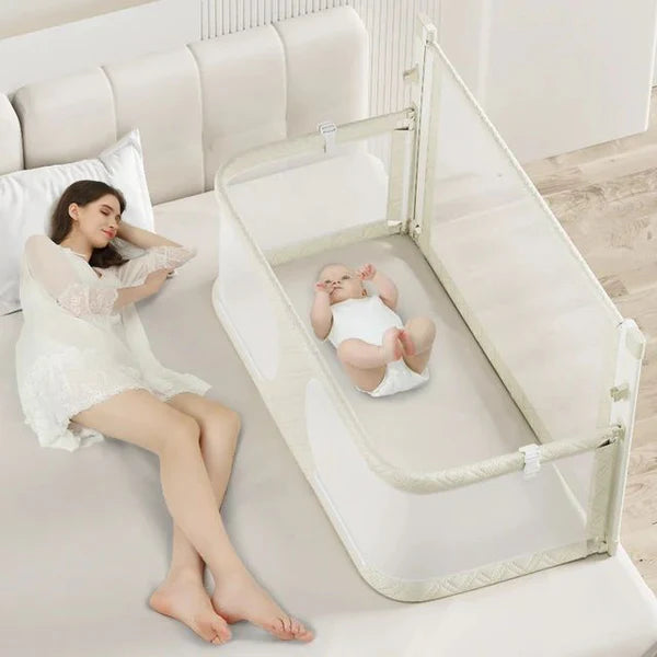 Height Adjustable Baby Bed, Guard Rail Crib for Toddlers