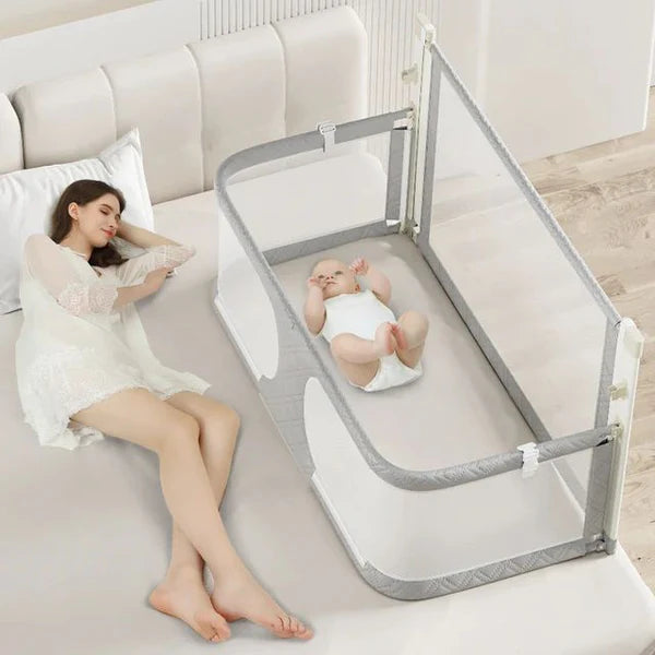 Height Adjustable Baby Bed, Guard Rail Crib for Toddlers