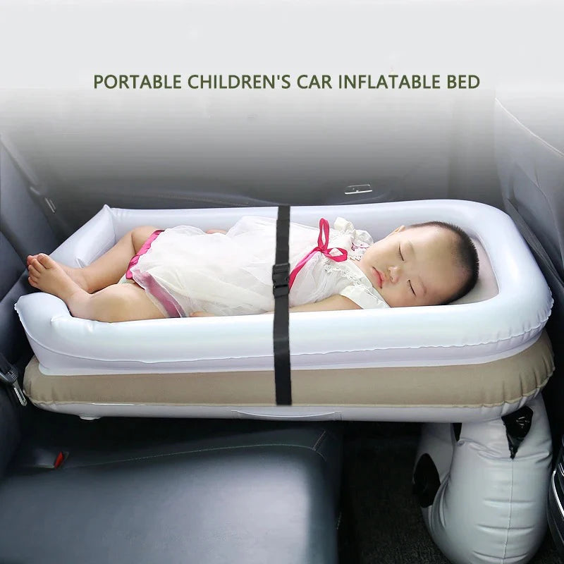 Portable Baby Air Bed - Car, Flight Inflatable Travel Bed for Kids, Infants with Pump, Seat Belt, Carry Bag