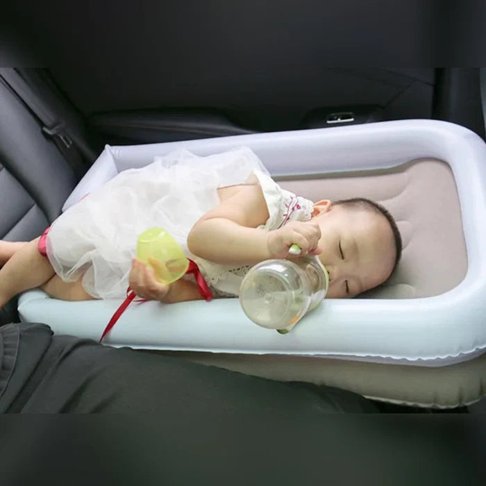 Portable Baby Air Bed - Car, Flight Inflatable Travel Bed for Kids, Infants with Pump, Seat Belt, Carry Bag