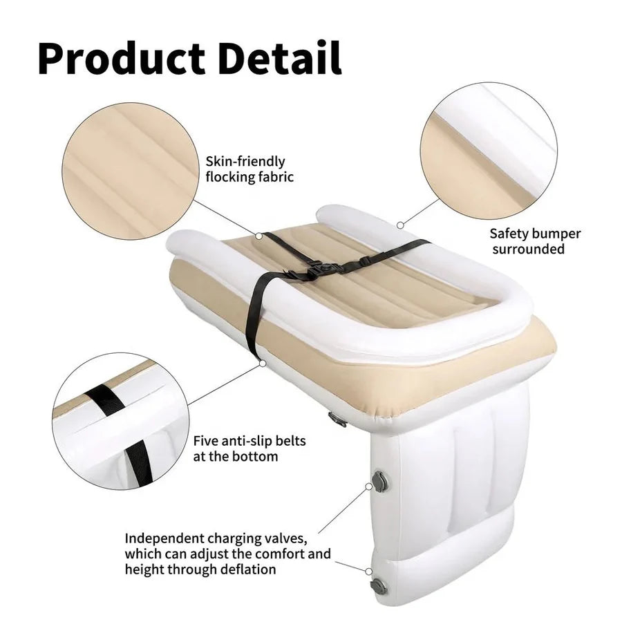 Portable Baby Air Bed - Car, Flight Inflatable Travel Bed for Kids, Infants with Pump, Seat Belt, Carry Bag