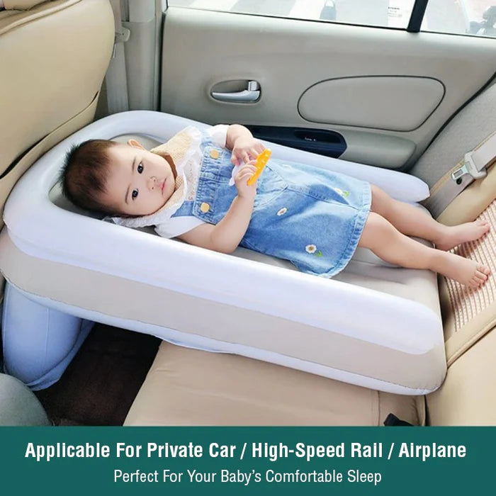 Portable Baby Air Bed - Car, Flight Inflatable Travel Bed for Kids, Infants with Pump, Seat Belt, Carry Bag