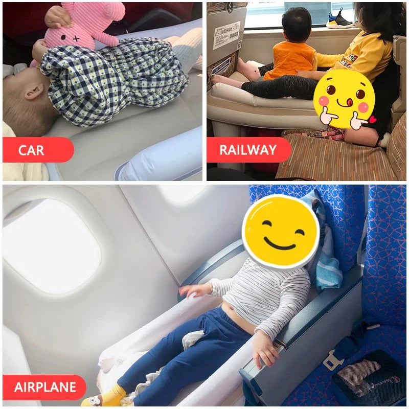 Portable Baby Air Bed - Car, Flight Inflatable Travel Bed for Kids, Infants with Pump, Seat Belt, Carry Bag