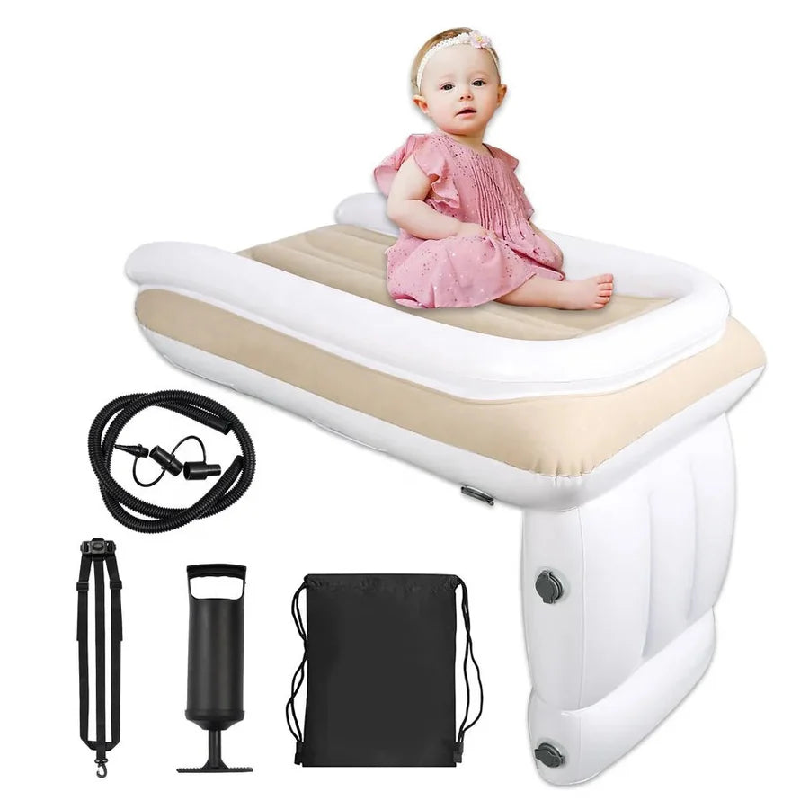 Portable Baby Air Bed - Car, Flight Inflatable Travel Bed for Kids, Infants with Pump, Seat Belt, Carry Bag