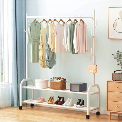 Heavy Duty Clothes Organizer Hanger Rack, Movable Cloth Display Stand with Lower Storage Shelf