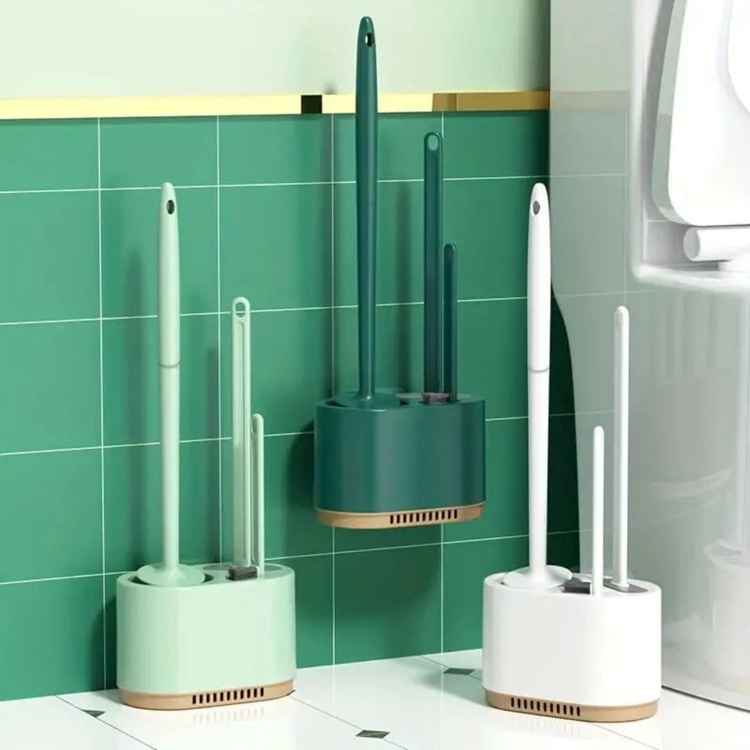 Toilet Brush and Holder Set, 3 in 1 Wall Mounted Toilet Cleaning Set Color: White