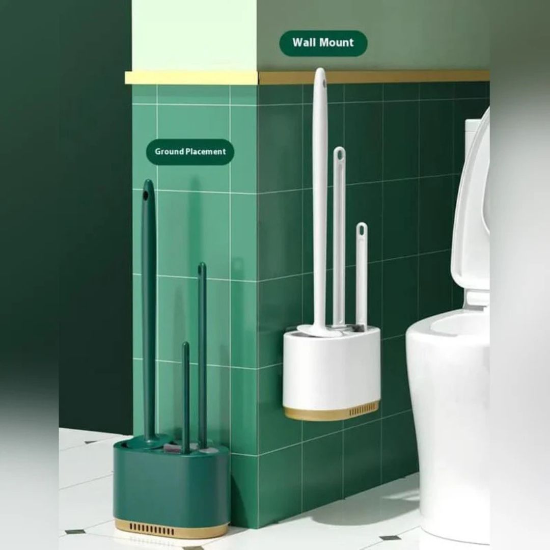 Toilet Brush and Holder Set, 3 in 1 Wall Mounted Toilet Cleaning Set Color: White