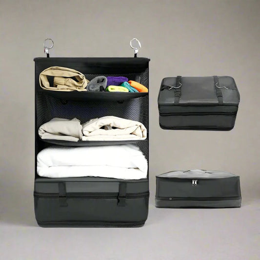 Hanging Travel Shelf Organizer, Luggage Packing Cube Bag, Collapsible Garment Storage Organizer