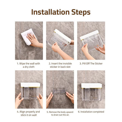 Transparent Wall-Mounted Toilet Paper Holder with Storage Shelf - for Bathroom, Kitchen