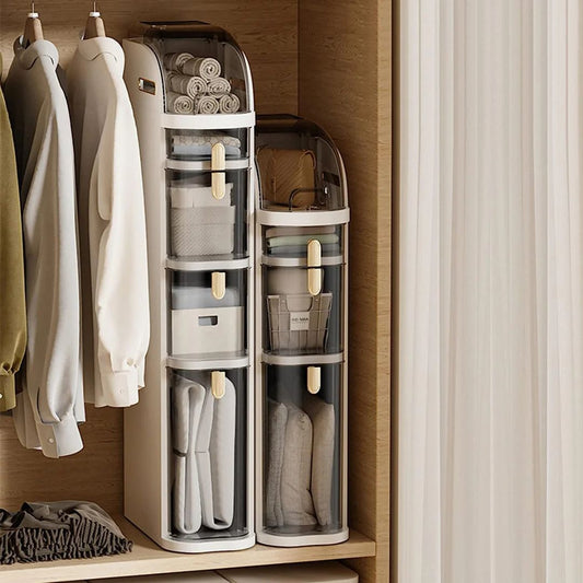 Narrow Slim Gap Tower Bathroom Floor Cabinet Organizer, Side Rolling Storage with Clear Drawers for Small Space