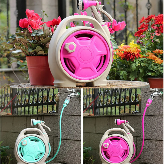 Portable Retractable Garden Pipe Hose Reel Cart with Water Spray Gun Set