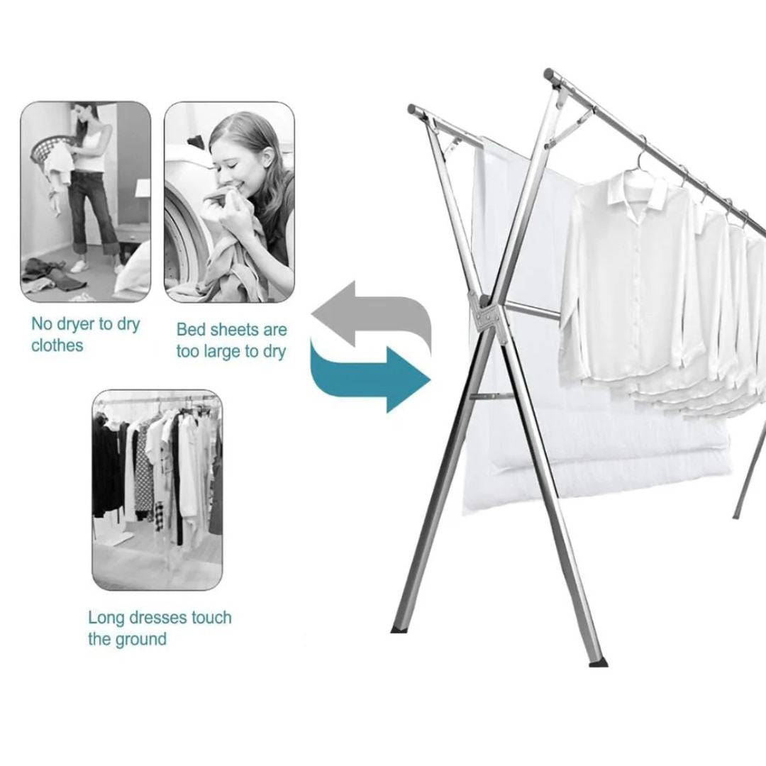 Foldable Cloth Drying Rack, Double Rod Cloth Hanging Laundry Stand for Indoor and Outdoor
