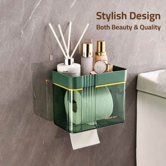 Transparent Wall-Mounted Toilet Paper Holder with Storage Shelf - for Bathroom, Kitchen
