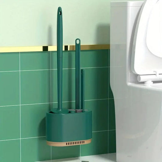 Toilet Brush and Holder Set, 3 in 1 Wall Mounted Toilet Cleaning Set Color: White