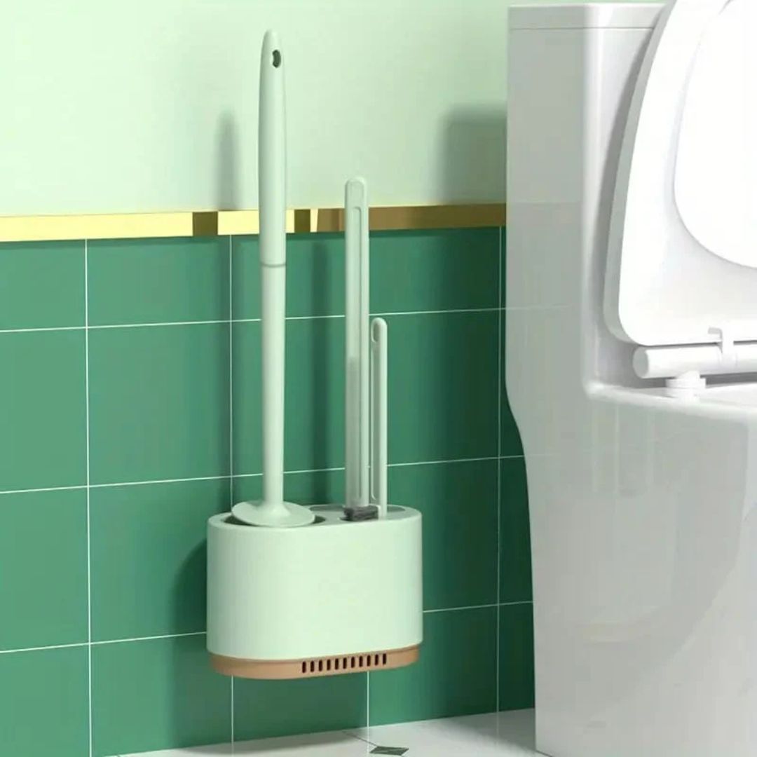 Toilet Brush and Holder Set, 3 in 1 Wall Mounted Toilet Cleaning Set Color: White