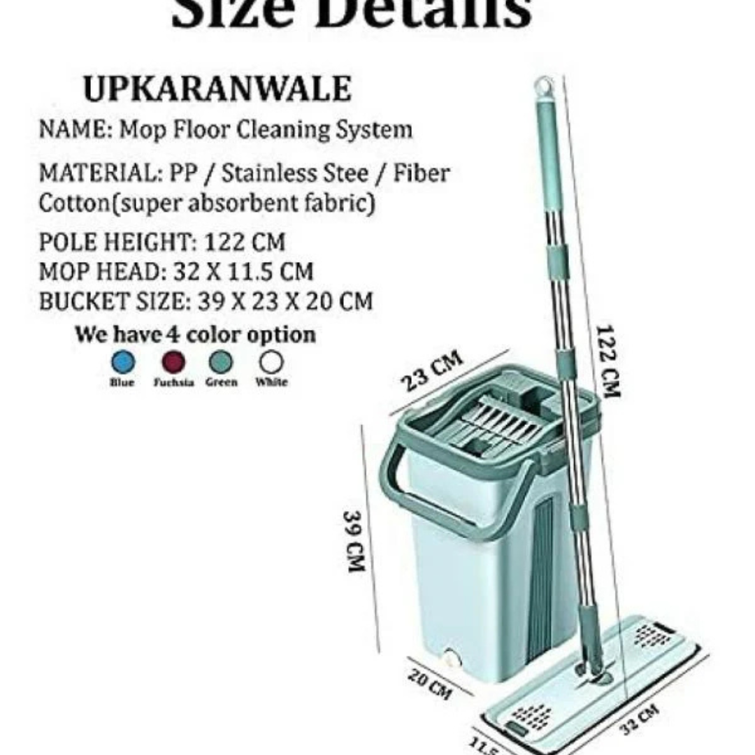 360° 2in1 Flat Mop - Self-Wash And Squeeze Dry Flat Mop With Bucket 2 Mop Pads