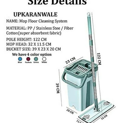 360° 2in1 Flat Mop - Self-Wash And Squeeze Dry Flat Mop With Bucket 2 Mop Pads