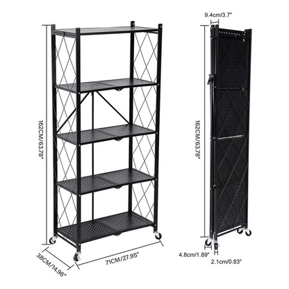 Multi Tier Foldable Storage Rack with Movable Wheel