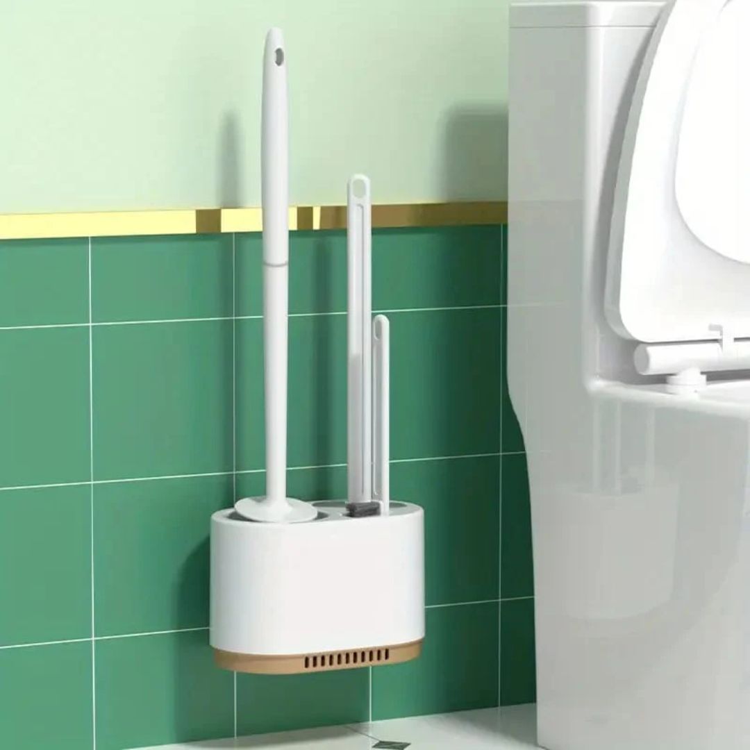 Toilet Brush and Holder Set, 3 in 1 Wall Mounted Toilet Cleaning Set Color: White