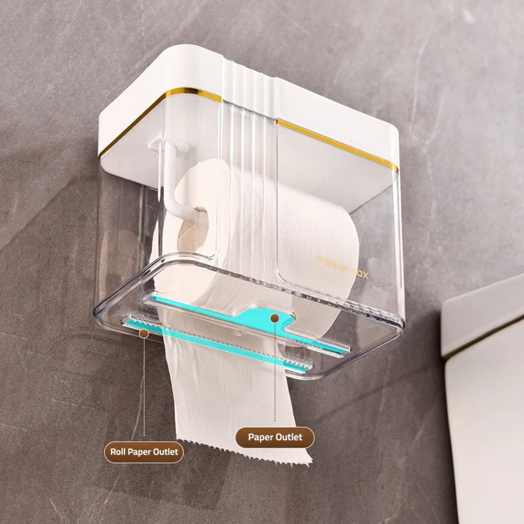 Transparent Wall-Mounted Toilet Paper Holder with Storage Shelf - for Bathroom, Kitchen