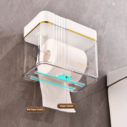 Transparent Wall-Mounted Toilet Paper Holder with Storage Shelf - for Bathroom, Kitchen