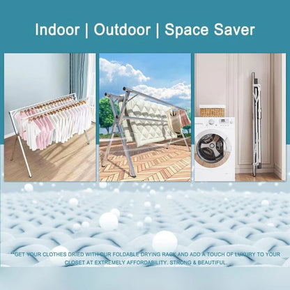 Foldable Cloth Drying Rack, Double Rod Cloth Hanging Laundry Stand for Indoor and Outdoor