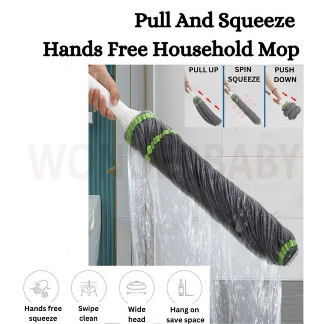 Self Wringing Twist Floor Cleaning Mop, Retractable Self Squeezing Household Mop Stick