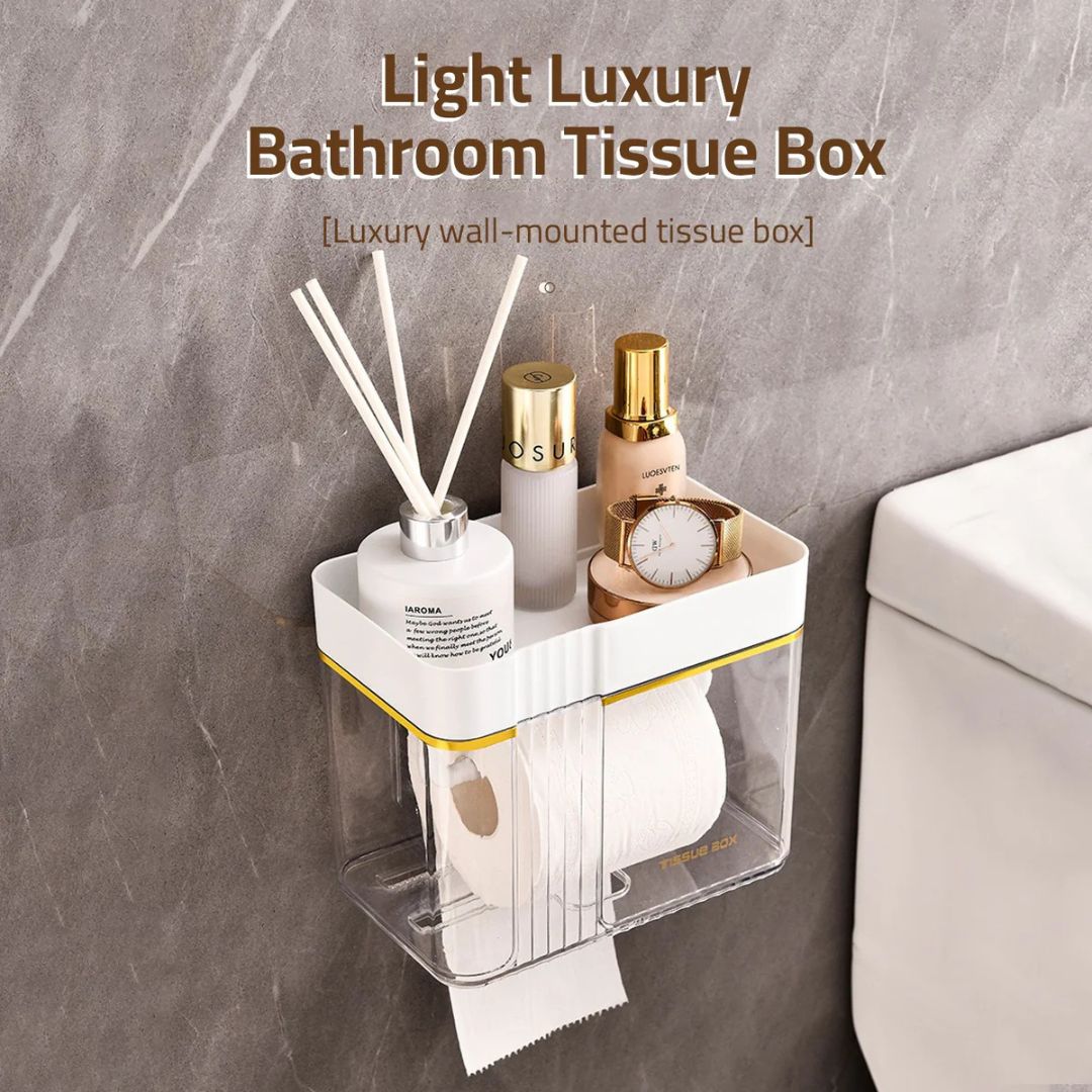 Transparent Wall-Mounted Toilet Paper Holder with Storage Shelf - for Bathroom, Kitchen